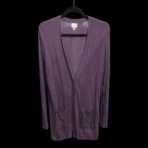 Purple Open Front Cardigan | Lightweight Soft Knit Layering Sweater | XL